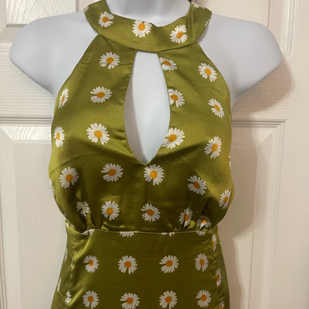Green Daisy Halter Dress